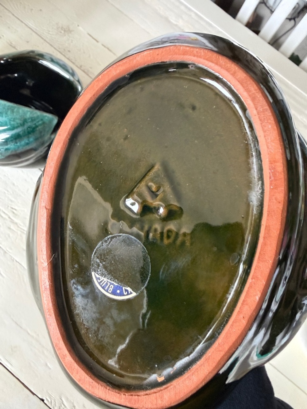 Blue Mountain Pottery, Pair of Swan, BMP Black/Green Drip Glaze, MCM made in CA - Picture 8 of 9